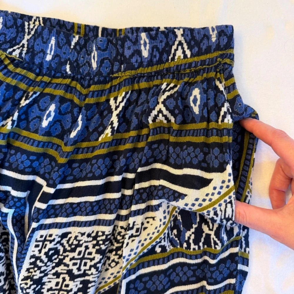 Raga Wide Leg Pants Women XS Blue White Flowy Boho Elastic Waist Palazzo Pant